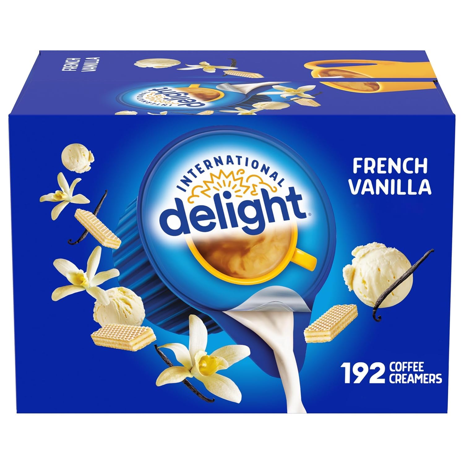 International Delight French Vanilla single-serve creamer tub carton front view