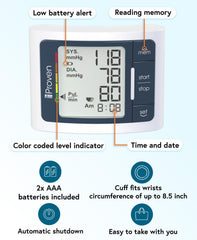 Memory stores up to 60 readings on iProven BP monitor