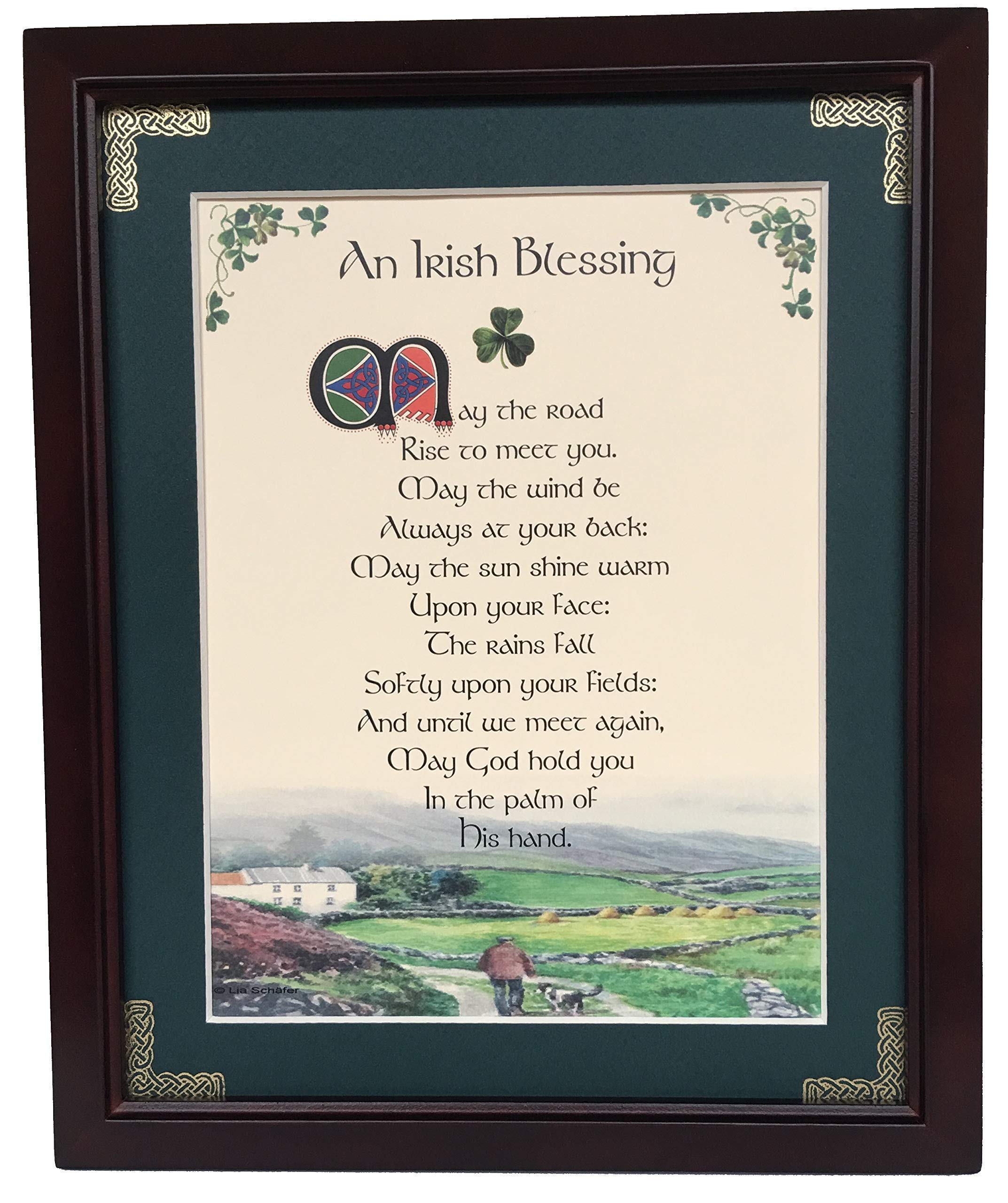Irish Blessing framed in dark walnut Italian frame with forest green matting