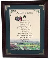 Irish Blessing framed in dark walnut Italian frame with forest green matting