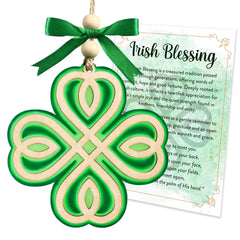 Irish Blessing Shamrock Ornament two-layer wood and acrylic construction