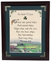 Irish Toast There Are Good Ships personalizable framed green matted blessing in dark walnut frame