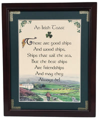 Irish Toast There Are Good Ships personalizable framed green matted blessing in dark walnut frame