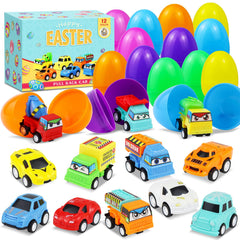 ISTOOLL 12PCS Pre Filled Easter Eggs with Pull-Back Cars
