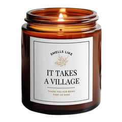 It Takes a Village personalized candle with gold lid