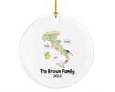 Italy Map Christmas Ornament made of white ceramic