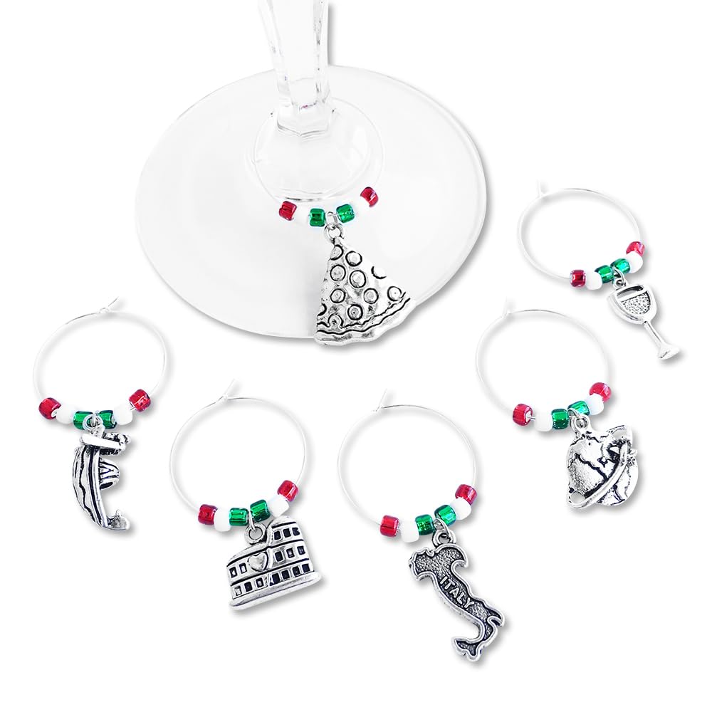 Italy wine charms set of 6 with Italian themed markers