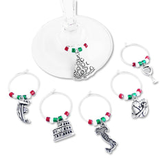 Italy wine charms set of 6 with Italian themed markers