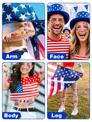 Fireworks eagle and Statue of Liberty motifs on tattoos