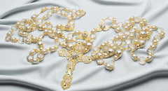 Ivory crystal pearls and 12 mm round Autrian crystals centerpiece lasso