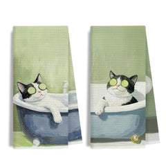 IWGDNJS Sage Green Tuxedo Cat Hand Towels 16x24 Set of 2