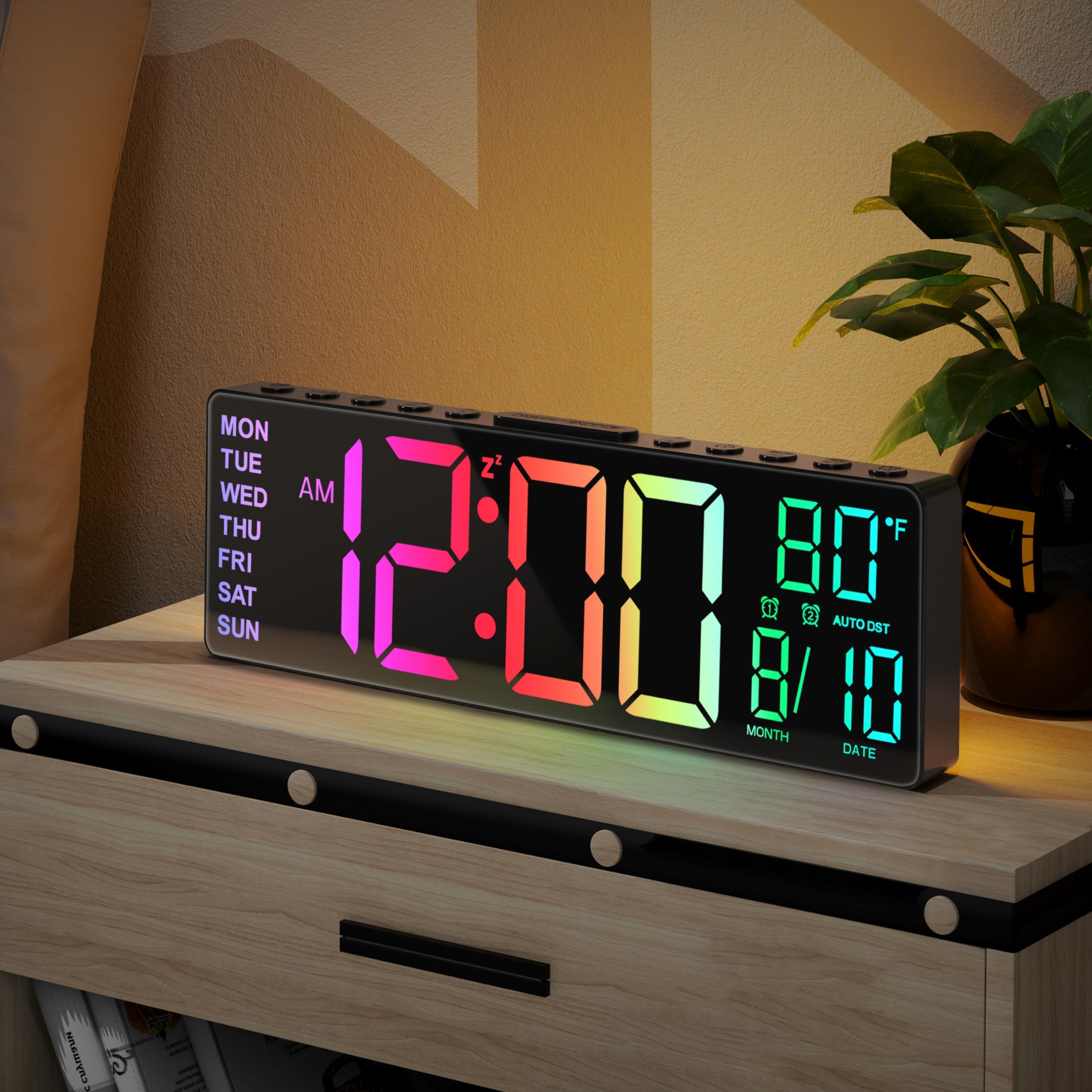 JALL 10-5 inch digital alarm clock with large LED display on desk