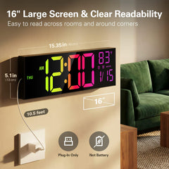 JALL 16inch large digital wall clock black side view