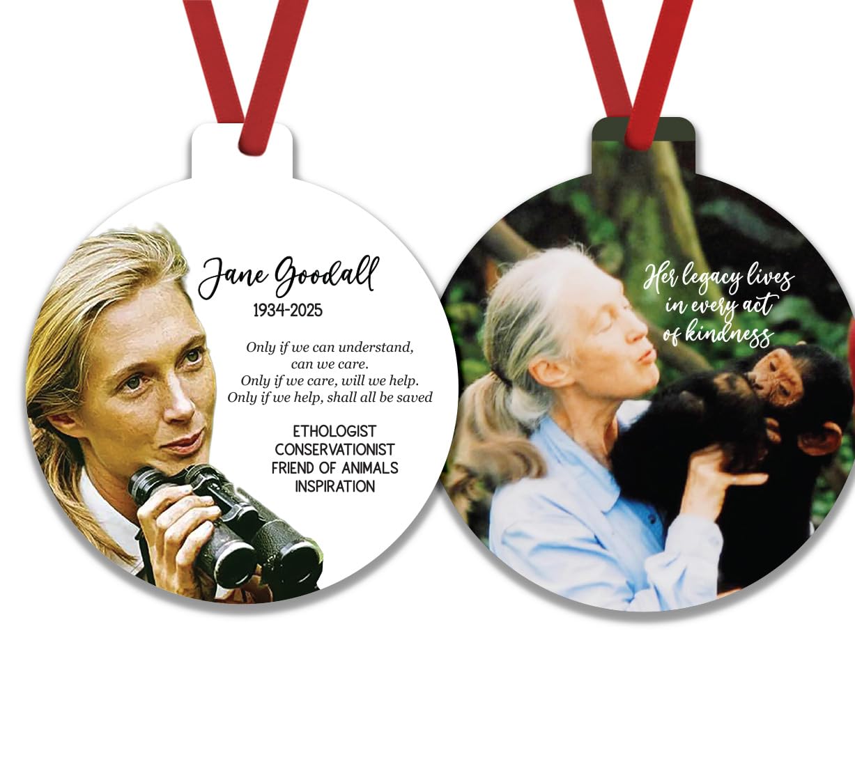 Jane Goodall Memorial Christmas Ornament front double sided