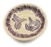 JANECKA purple hummingbird pottery bowl front view