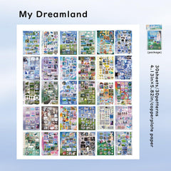 Dreamcore sticker book pages with nature sceneery