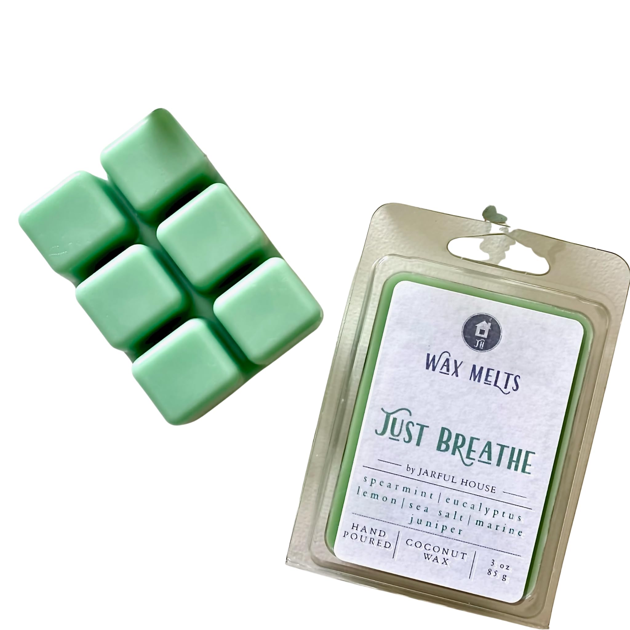 Jarful House Just Breathe aromatherapy wax melts six 1-inch cubes light green coconut wax