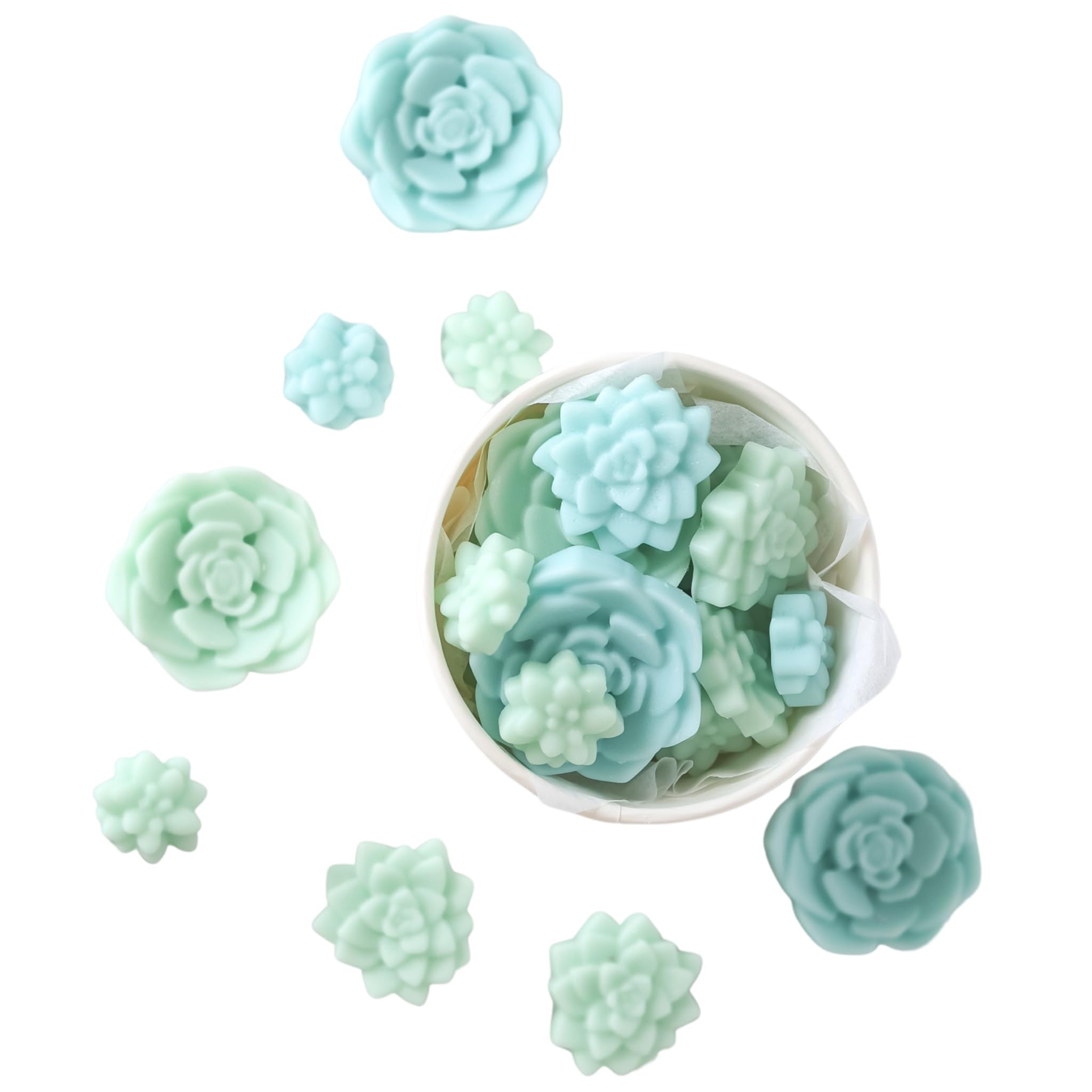Jarful House Bloomulent Wax Melts pale blue green succulent shapes