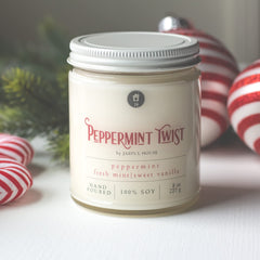 Peppermint Twist Jarful House Christmas Candle 8 oz packaging