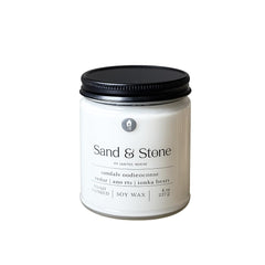 Jarful House Sand and Stone Soy Candle 8 oz in clear glass jar with lid