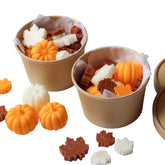 Jarful House Hello Pumpkin wax melts in Kraft cup 3.5 oz with pumpkin and maple leaf shapes
