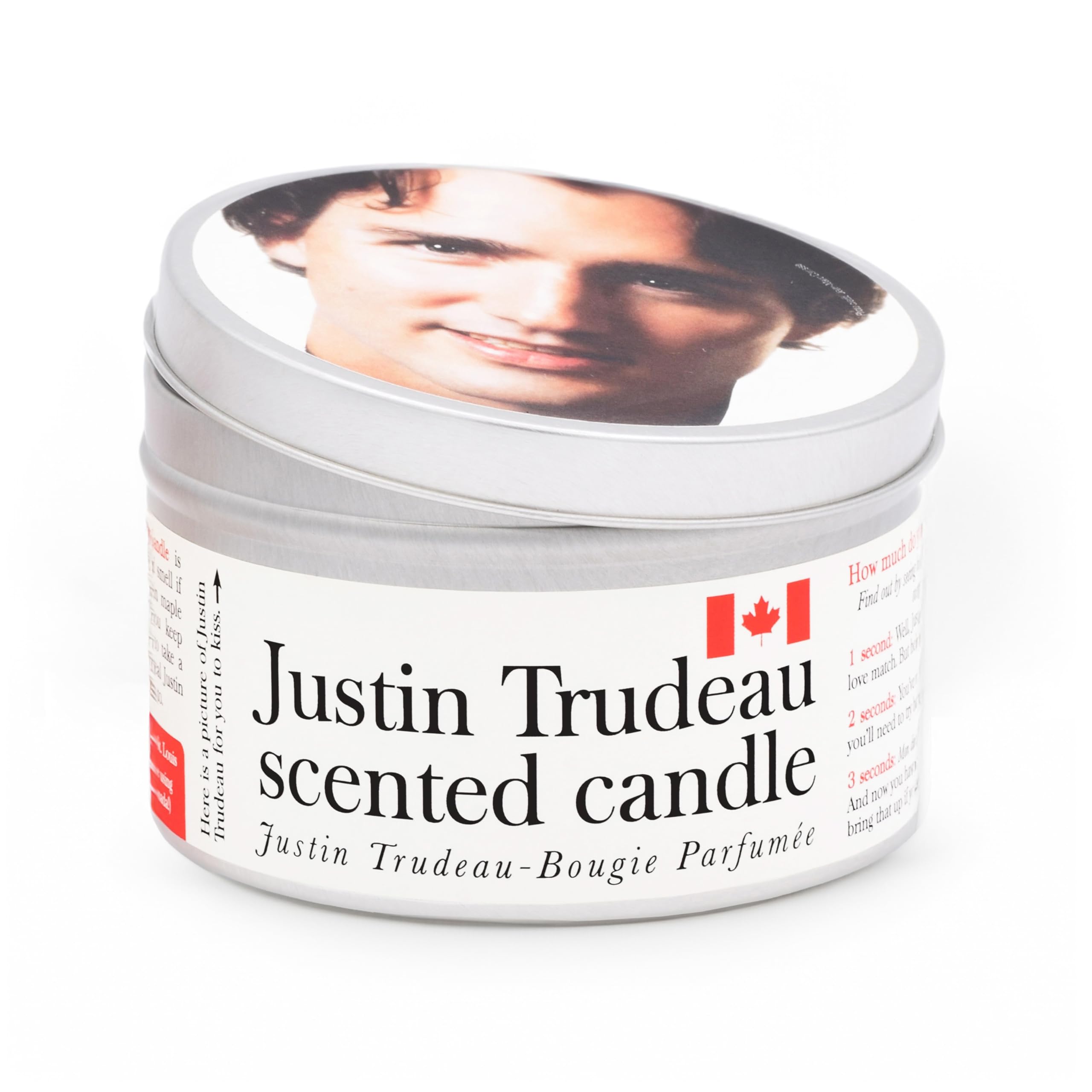 JD and Kate Industries Justin Trudeau scented candle 16oz maple tin