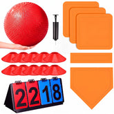 Jenaai 18 Pcs Kickball Set contents including ball pump and bases