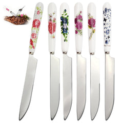 Jeppelus 6-pcs floral butter knife set with ceramic handles on table