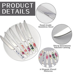 Stainless steel blades with ceramic floral handles butter knives