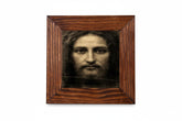 Jesus Christ face Shroud mini canvas 4x4 inch in brown wood frame front view