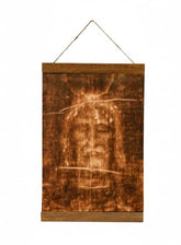 Front view of Jesus Christ Face Shroud of Turin canvas print in a wood frame