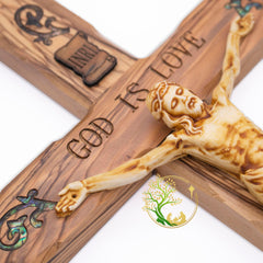 Jesus corpus detail on olive wood cross