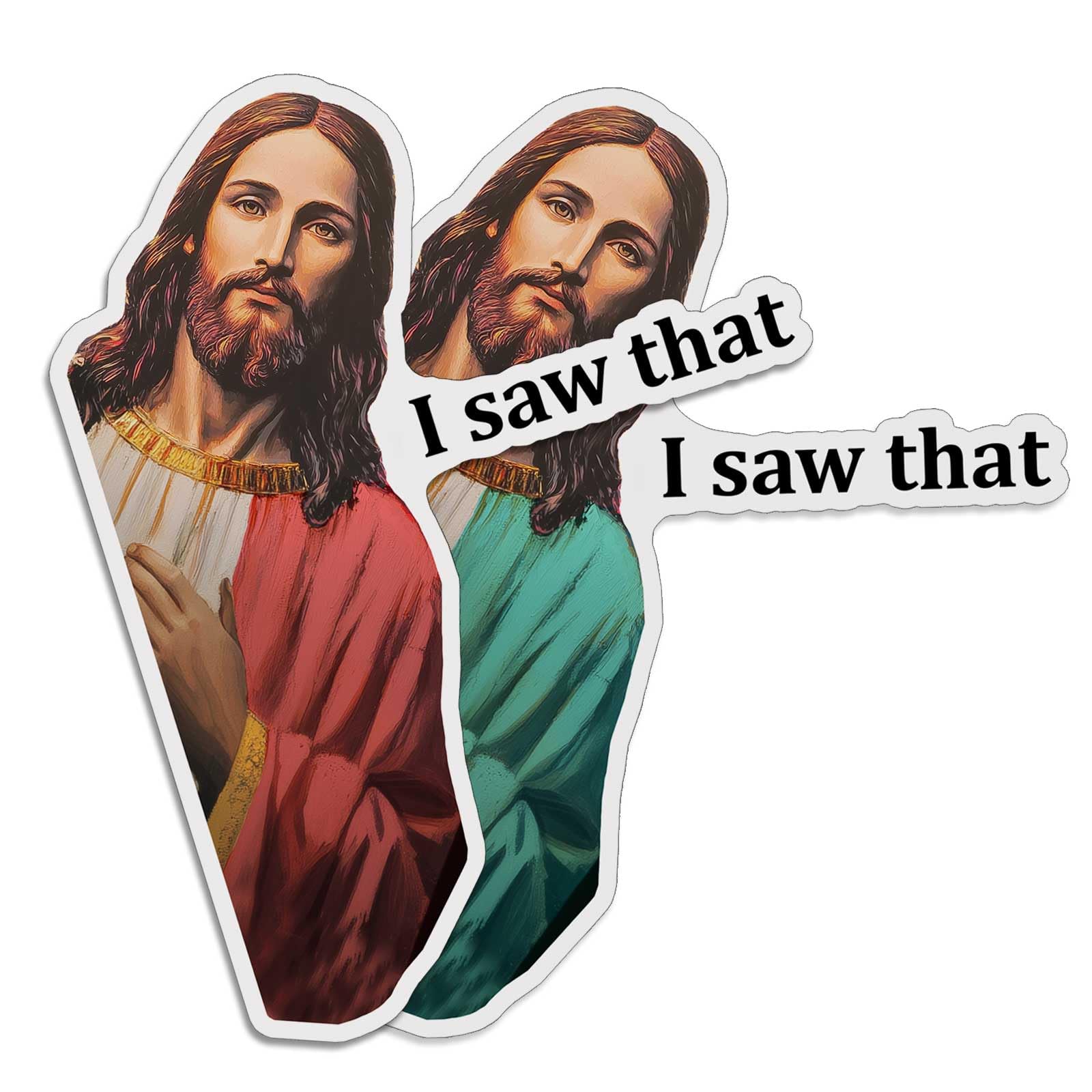 Jesus I Saw That Magnet two-pack red and green fridge magnet