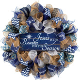 Jesus is the Reason Christmas Wreath front door navy and gold burlap