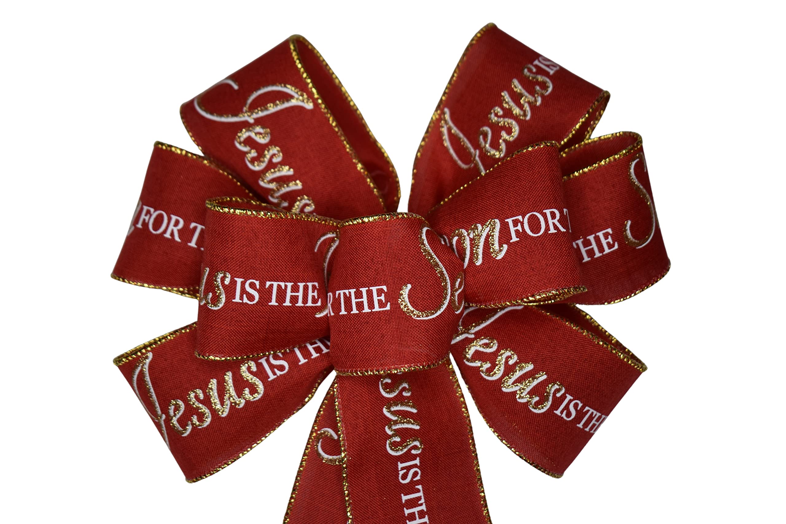 10 inch Jesus is the Reason wired wreath bow red and gold