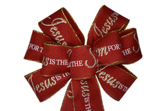 10 inch Jesus is the Reason wired wreath bow red and gold