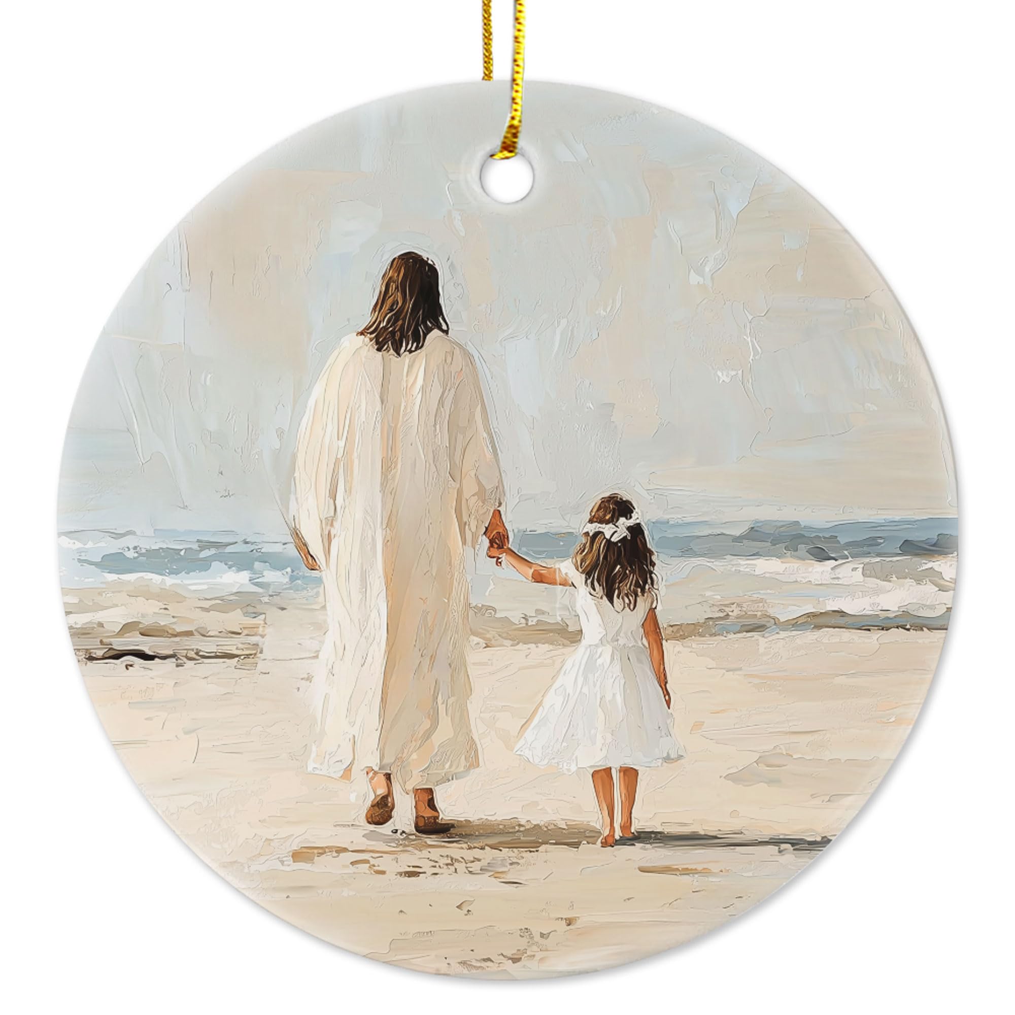 Jesus with a Child Christmas Ornament double-sided white ceramic