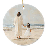 Jesus with a Child Christmas Ornament double-sided white ceramic