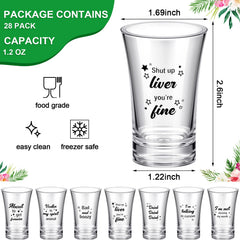 Acrylic shot glasses with clear body and black text design