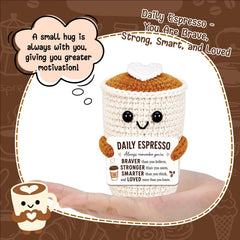 Positive affirmation crochet doll coffee cup decor
