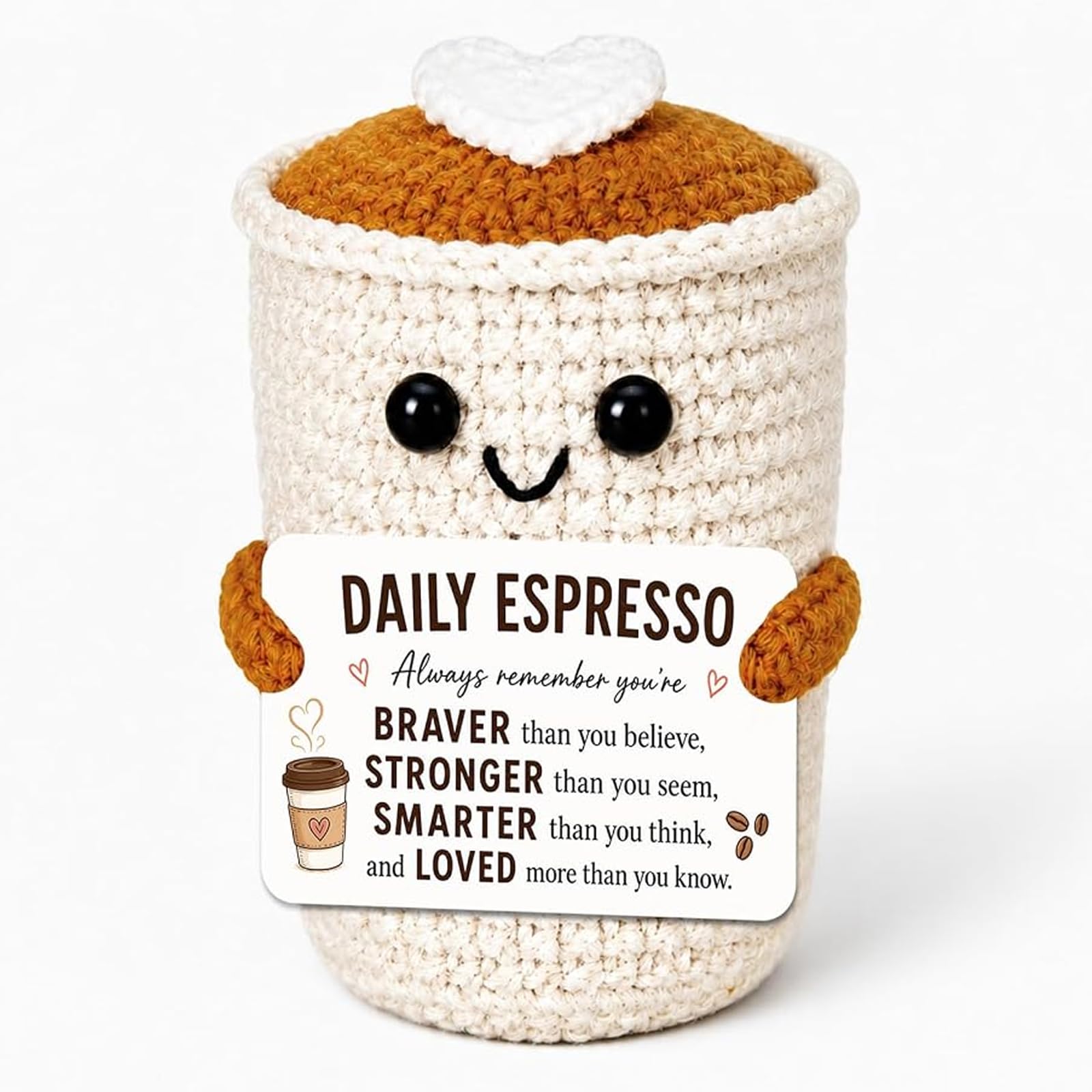 JEWGLO positive coffee mug crochet plush for gift giving