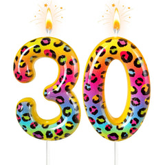 Jinrea colorful leopard print birthday number candles on cake