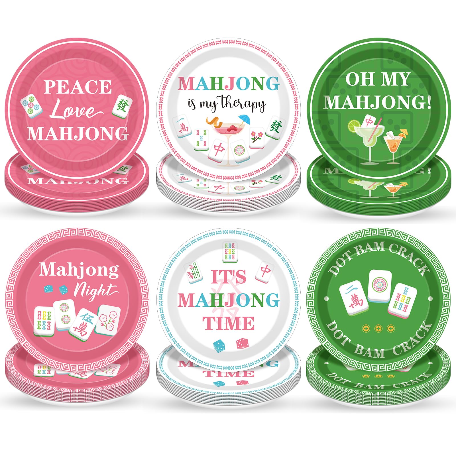 Jisfigtrh 48PCS Mahjong Party Plates six styles