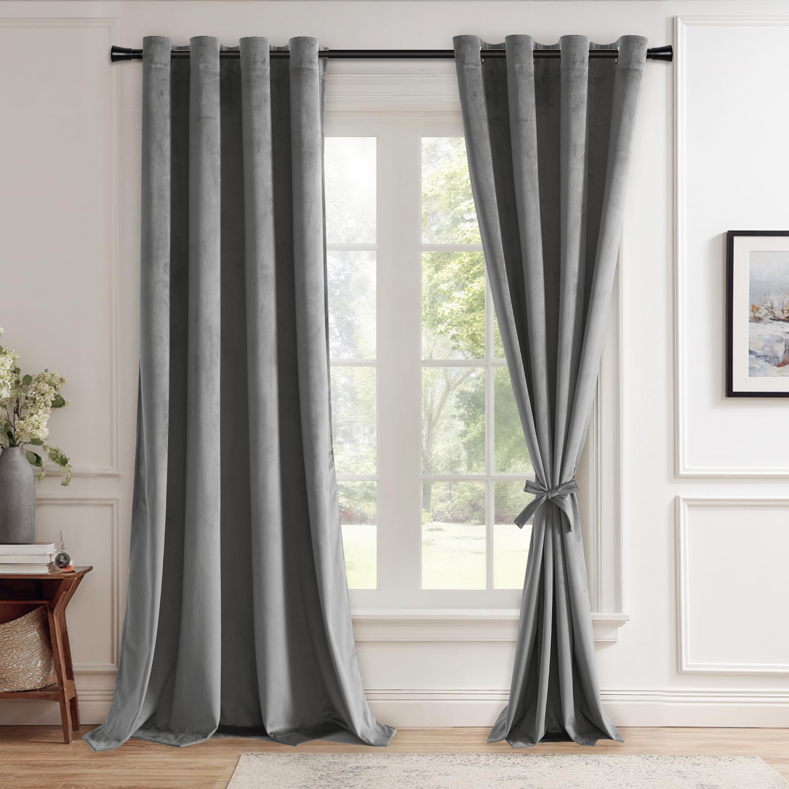 JIUZHEN grey velvet blackout curtains two-panel set