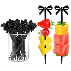 JJUNW black bow cocktail picks 10 cm length