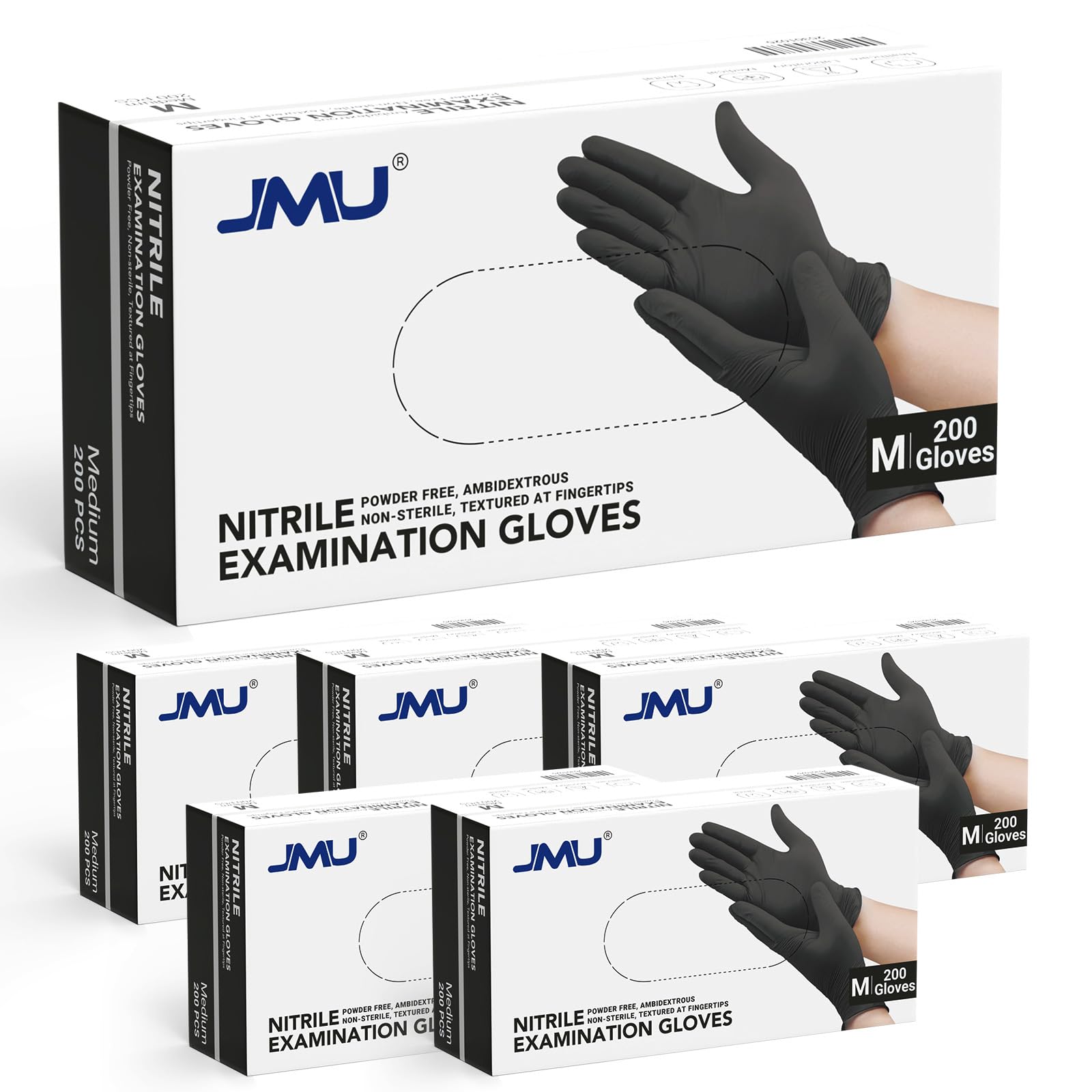 JMU Black Nitrile Gloves Medium Bulk Case of 1200 3.5 mil