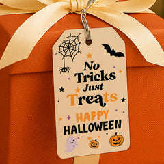 Halloween Party Tag with spiders bats and pumpkins design