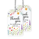 JNSVIEA 40 PCS floral birthday tags pastel wildflowers with silver twist ties