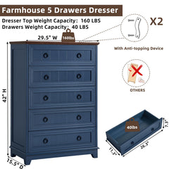 Navy blue 5-drawer dresser by Joaxswe with metal handle