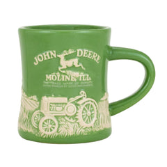 John Deere stoneware green ceramic Model D mug 12 oz with raised-relief tractor design